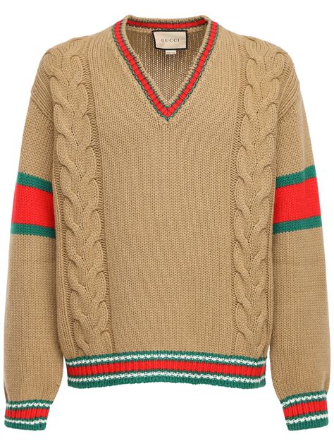 gucci men camel cable knit waistcoat|Cable.